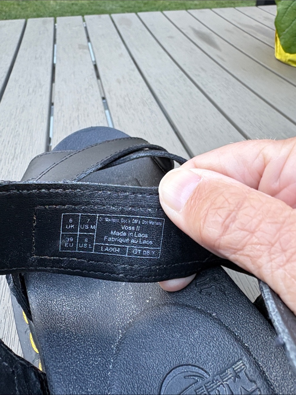 Dr. Martens Black Leather Platform Sandals with Yellow Stitching - Picture 2 of 7